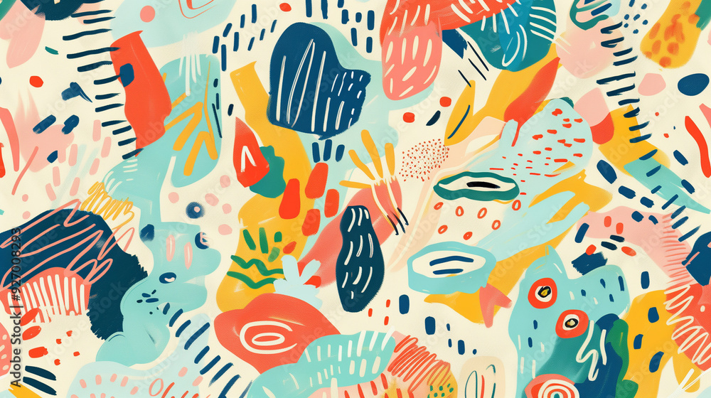 Fototapeta premium Abstract Colorful Doodle Pattern on Light Background