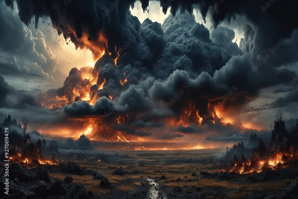 Volcanic Eruption in a Fantasy Landscape Volcanic Eruption in a Fantasy Landscape