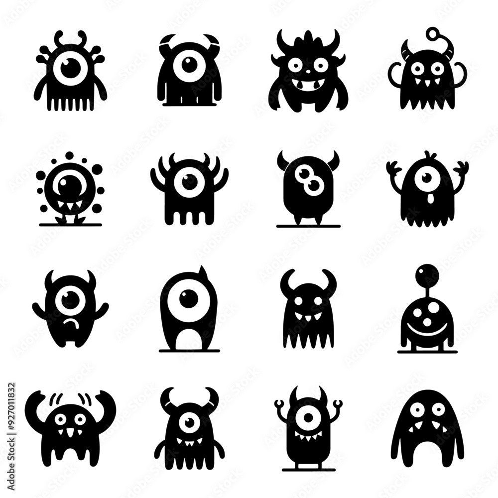 Fototapeta premium Collection of Cartoon Monsters Icons