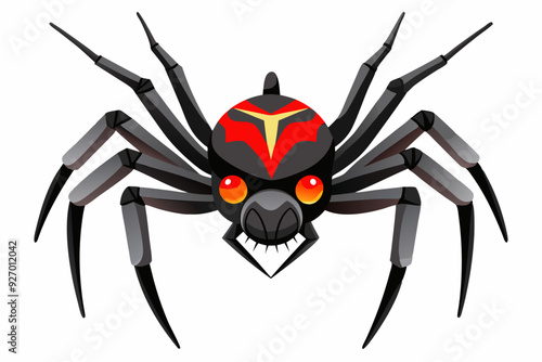 Cartoon Black Widow Spider with Red and Yellow Markings