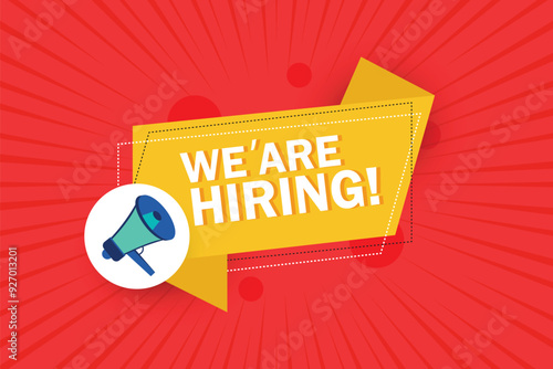 We are hiring banner icon. Megaphone with we are hiring message in bubble speech banner
