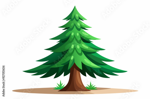 A Single Cartoon Pine Tree Standing Tall with Green Foliage