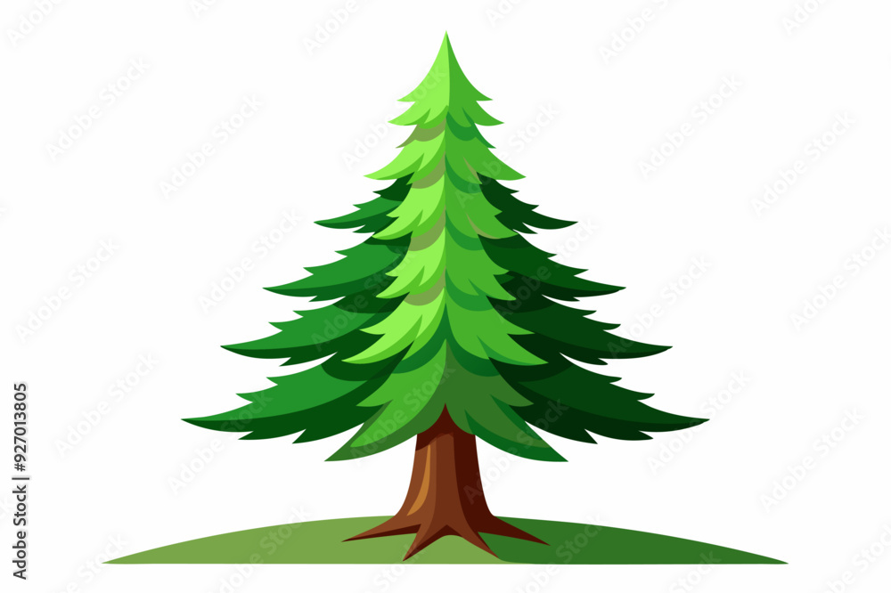 Tall Green Pine Tree with Brown Trunk on a Grassy Hill Tall Green Pine Tree with Brown Trunk on a Grassy Hill