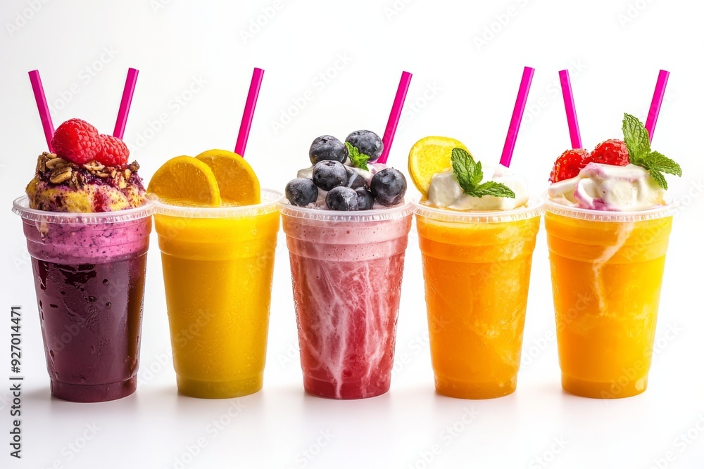 Juices and Floats in Plastic Cup on white background created with Generative AI Juices and Floats in Plastic Cup on white background created with Generative AI