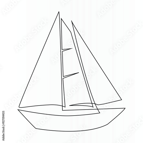 Single line continuous drawing of sailboat or yacht one line drawing outline vector art illustration