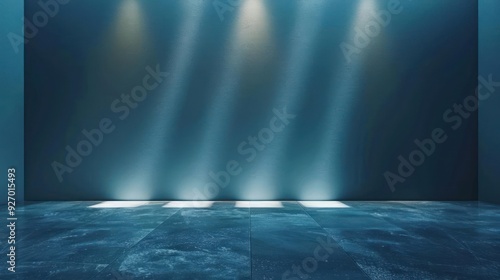 Underwater stage with lighting setup and a view through the water.