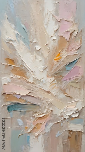 Gentle beige rough abstract painting with pastel oil textures and palette knife. Vertical. Wallpaper
