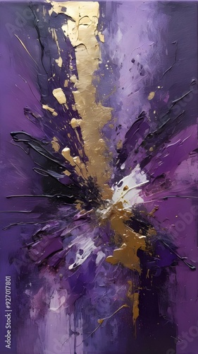 Rich Purple Abstract Painting with Rough Oil Textures and Palette Knife Application. Vertical. Wallpaper