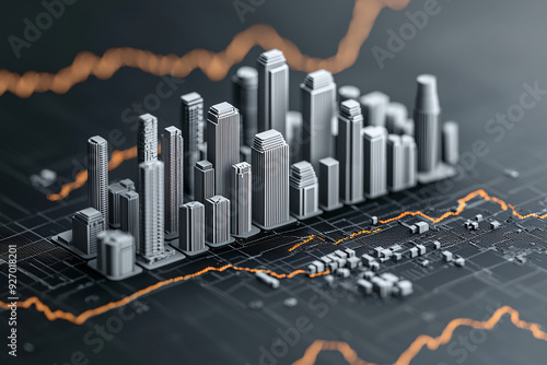 Futuristic Global Finance and Trade in Modern Cities - 3D Illustration with Space for Text #927018201