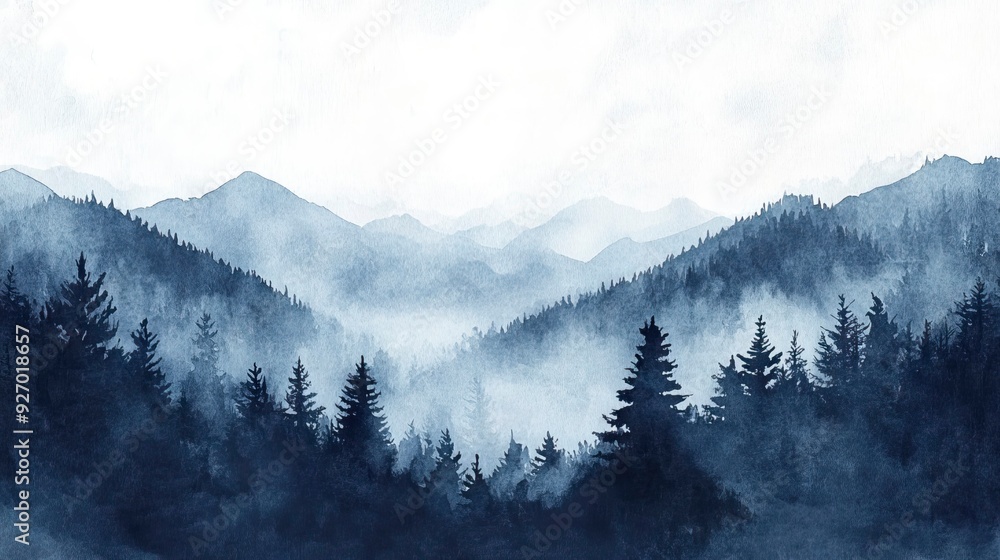 Obraz premium Mountains landscape with pine forest in winter time