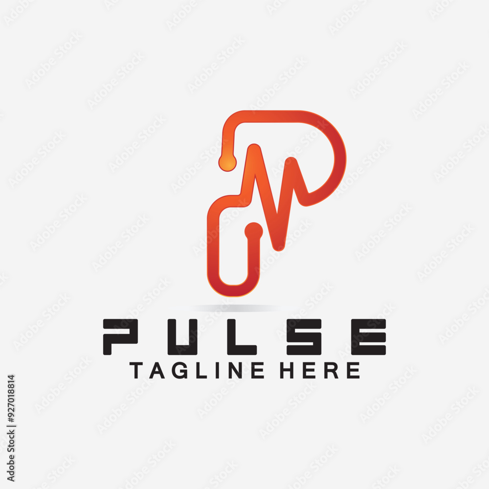 Letter P Pulse Line Logo Design vector illustration. design combining Initial P with Pulse. Letter P Pulse Line Logo Design vector illustration. design combining Initial P with Pulse.