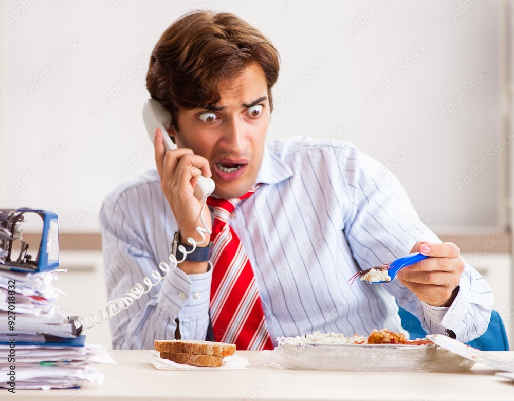 Employee eating food with cockroaches crawling around Employee eating food with cockroaches crawling around