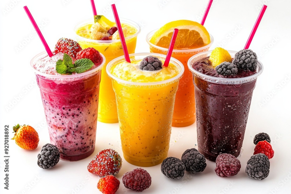 Juices and Floats in Plastic Cup on white background created with Generative AI Juices and Floats in Plastic Cup on white background created with Generative AI