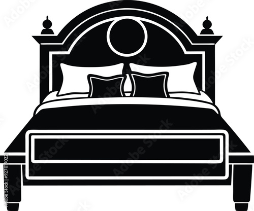 bed in a hotel silhouette illustration black and white