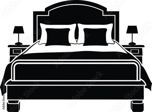 bed in a hotel silhouette illustration black and white