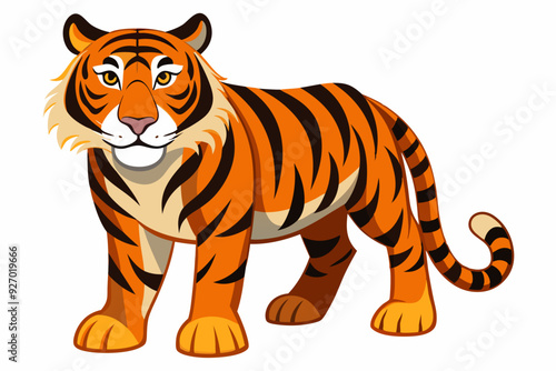 Cartoon Illustration of a Standing Tiger with Black Stripes