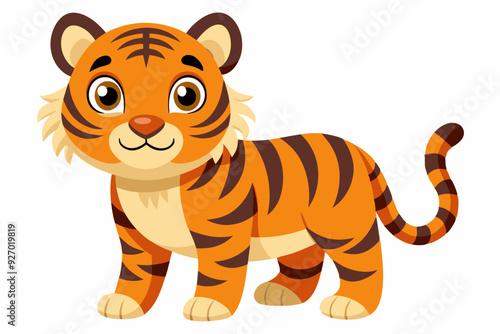 Cartoon Illustration of a Cute Tiger with Orange and Black Stripes