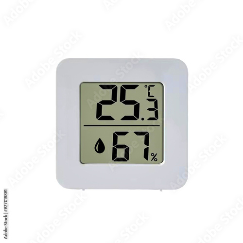 Digital thermometer. Temperature and humidity indicator. White isolated background