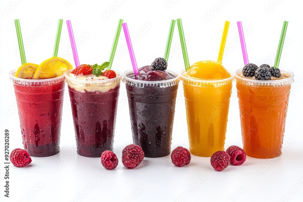 Juices and Floats in Plastic Cup on white background created with Generative AI Juices and Floats in Plastic Cup on white background created with Generative AI