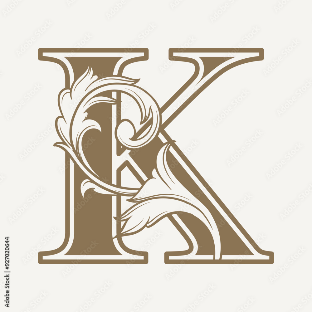 stylized fancy letter K with a leaf flower vintage ornament stylized fancy letter K with a leaf flower vintage ornament
