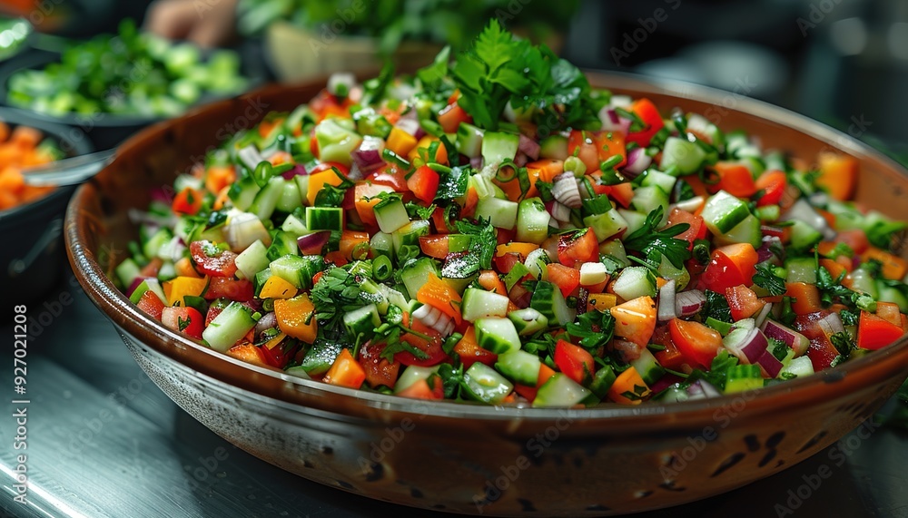 Close up of vegetable salad serving in restaurant Close up of vegetable salad serving in restaurant