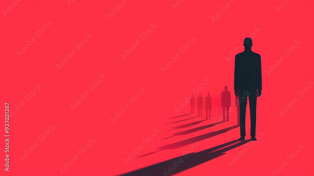 A silhouette of a single figure casting a long shadow on a red background, representing isolation, impact, and standing alone. A silhouette of a single figure casting a long shadow on a red background, representing isolation, impact, and standing alone.