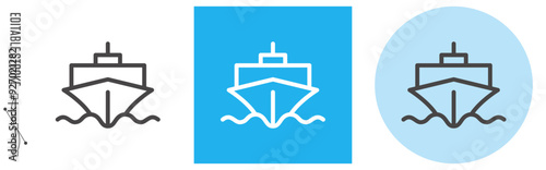 コンテナ船｜ライン・アイコン　[線の編集可能]
