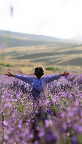 Wallpaper Mural Person Embracing Freedom in Lavender Field at Sunset - Nature, Relaxation, and Tranquility Theme Torontodigital.ca