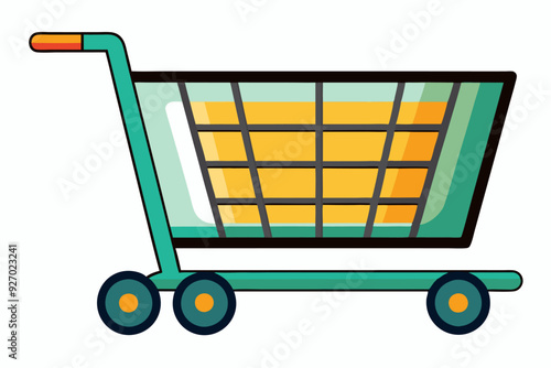 A Green Shopping Cart with Yellow and Black Accents