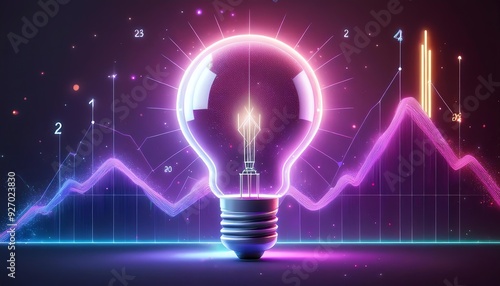 A vibrant light bulb glows against a backdrop of colorful graphs, symbolizing innovation, creativity, and inspiration in business.