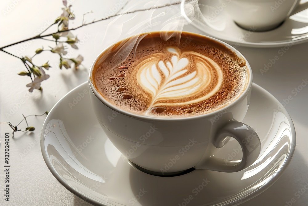 Obraz premium A stunning close-up image of a steaming hot caramel coffee