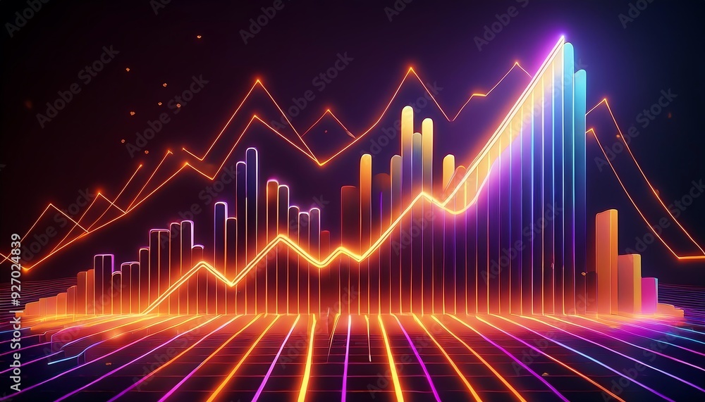 Dynamic data visualization showing vibrant analytics in a futuristic style for financial or marketing concepts. Dynamic data visualization showing vibrant analytics in a futuristic style for financial or marketing concepts.