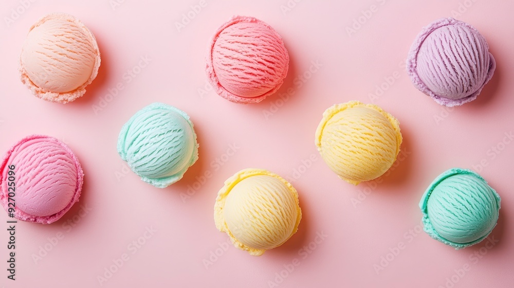 top view of ice cream of different colors on pastel background. top view of ice cream of different colors on pastel background.