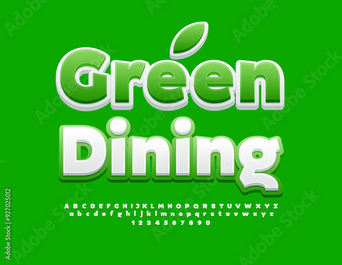 Vector modern emblem Green Dining with set of Alphabet Letters and Numbers. White and Green stylish Font.