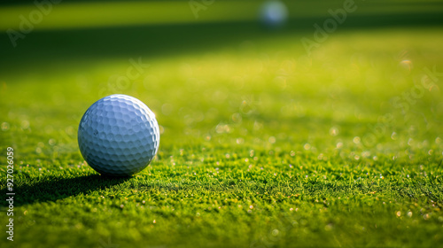 Golf ball on the pitch grass