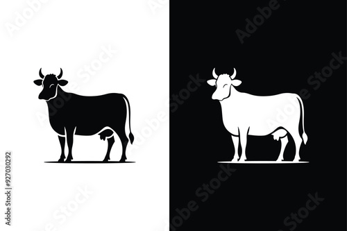 Cow icon silhouette isolated on white black background. Cow silhouette icon