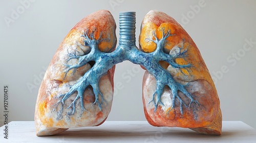 3D Lungs with Pulmonary Edema: A realistic depiction of lungs affected by pulmonary edema, showing fluid accumulation. photo