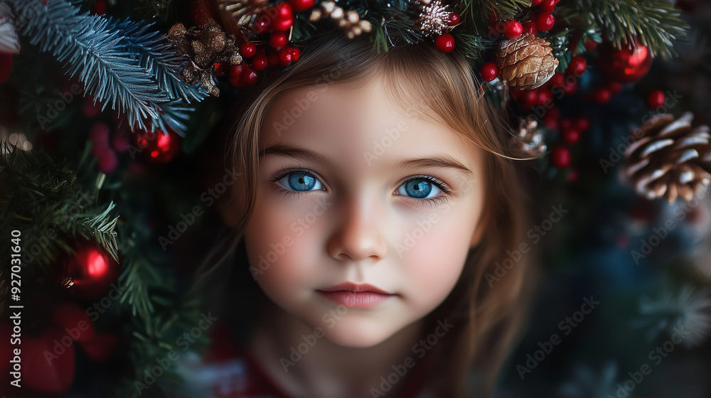 portrait of a girl with christmas tree portrait of a girl with christmas tree