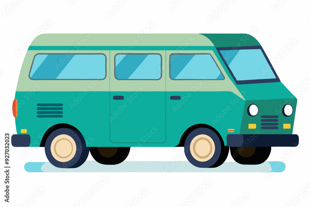 Green Van with White Roof and Windows Green Van with White Roof and Windows