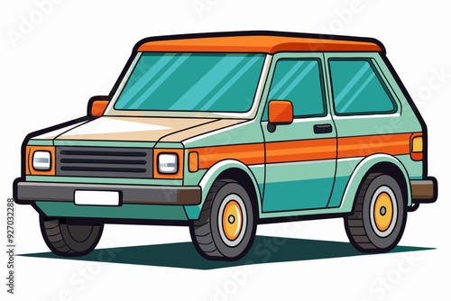 Cartoon Illustration of a Retro Green and Orange SUV