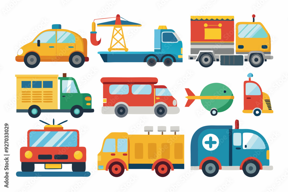 A Collection of Colorful Cartoon Vehicles A Collection of Colorful Cartoon Vehicles