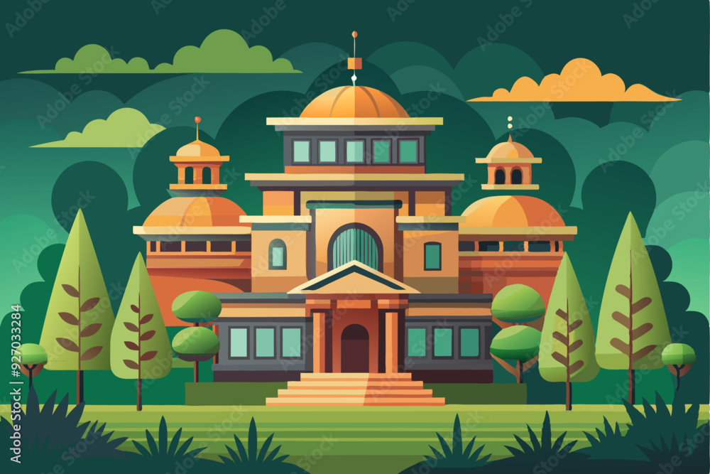 Fototapeta premium A Grand Building with Domes and a Green Lawn