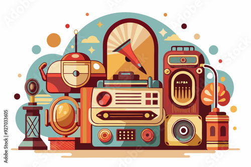 Collection of Vintage Electronic Devices and Objects