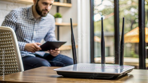 modern dual band wireless router man working