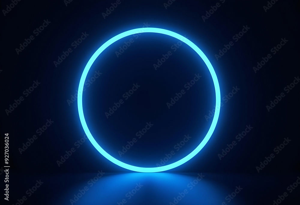 Obraz premium Glowing neon circle with a blue hue isolated on a deep black background