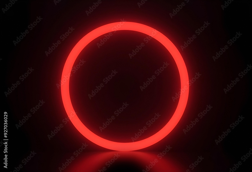 Intense neon red circle with a gentle shadow on a stark black background Intense neon red circle with a gentle shadow on a stark black background