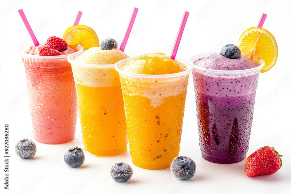 Juices and Floats in Plastic Cup on white background created with Generative AI Juices and Floats in Plastic Cup on white background created with Generative AI