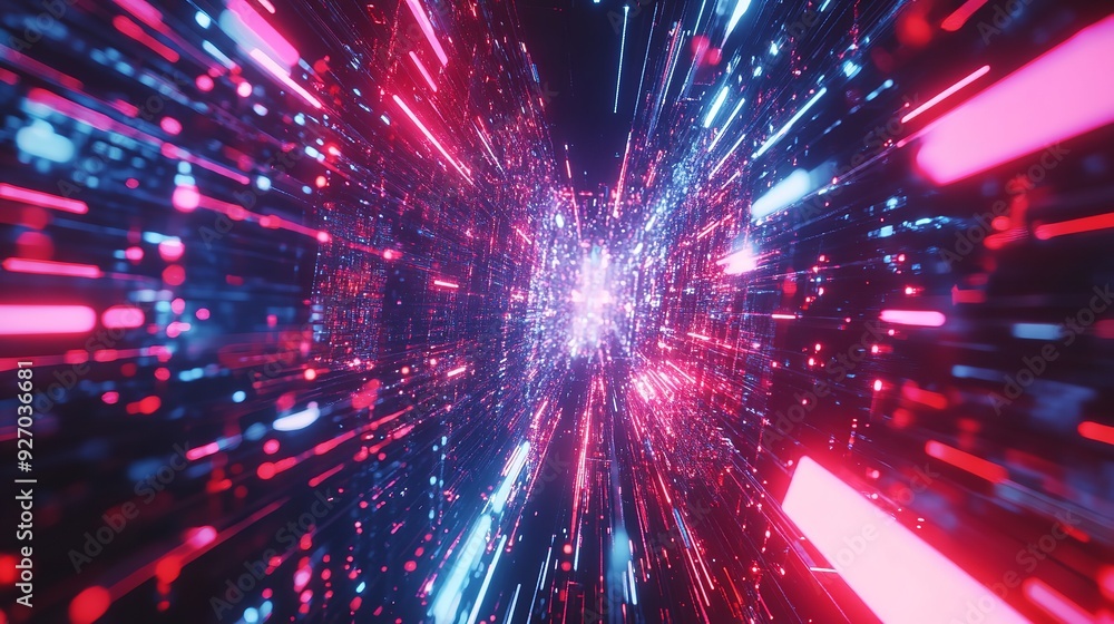 A mesmerizing image of a tunnel enhanced with dynamic light lines representing speed and future technology A mesmerizing image of a tunnel enhanced with dynamic light lines representing speed and future technology