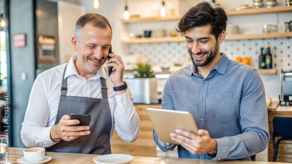 phone call waiter and taking order on tablet phone call waiter and taking order on tablet