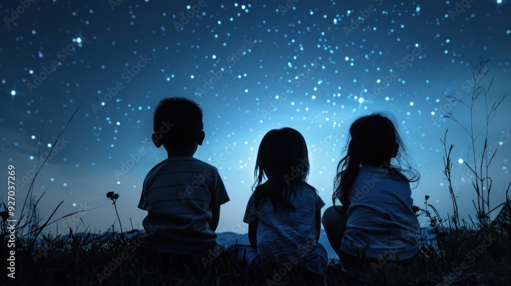 Three Silhouettes Gazing at the Starry Night Three Silhouettes Gazing at the Starry Night
